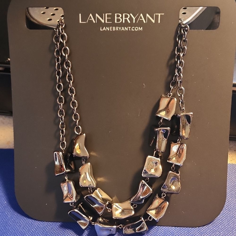 Lane Bryant 18 Inch Metallic Necklace With Silver Toned Stones